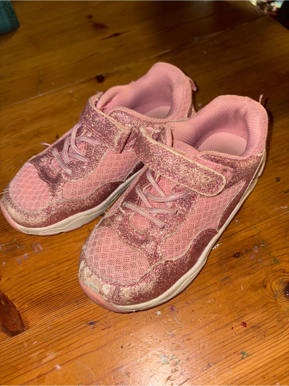 Carter's Girls 12 Pink Glitter Kids Sneakers Hook-and-Loop Strap shoes easy on